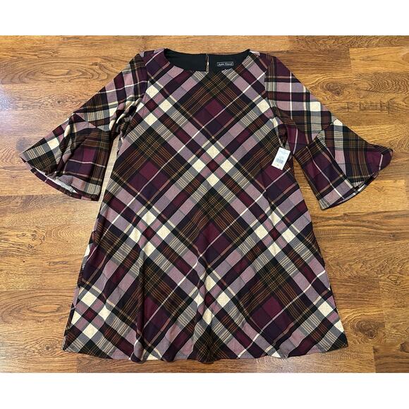 Jessica Howard Women's Plaid A-Line Dress Burgundy Size 2X NWT - Picture 2 of 10